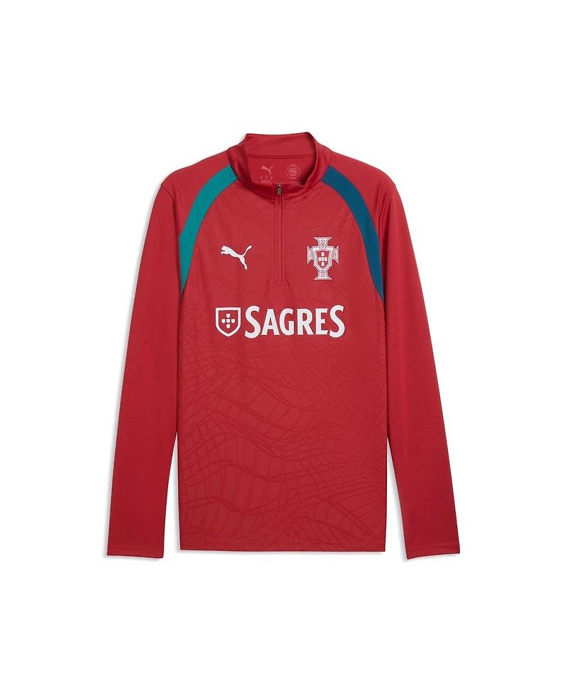 Puma Men's Red Portugal National Team Pre-Match Sponsor Patch Quarter-Zip Pullover Jacket