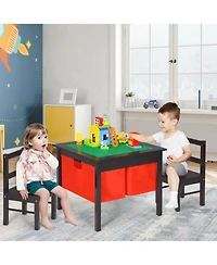 Gouun 2-in-1 Kids Activity Table and 2 Chairs Set with Building Block Board