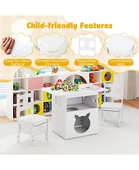 Gouun 3-Piece Kids Table and Chairs Set with Built-In Pet Viewing Window