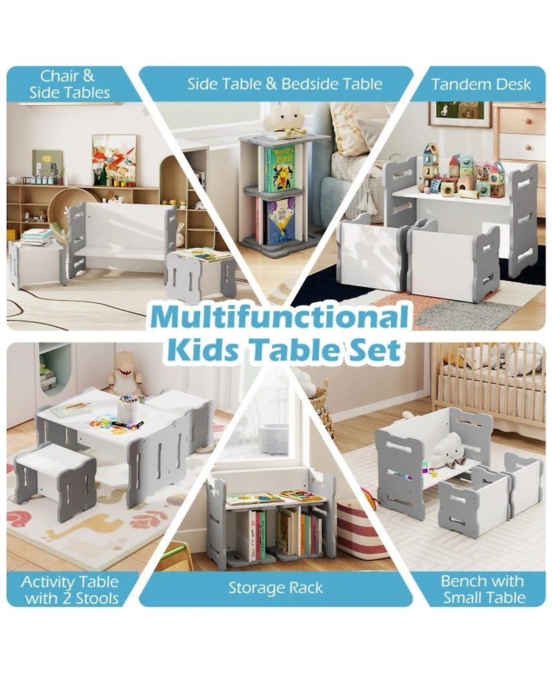 Gouun 3-Piece Toddler Activity Table Set with 2 Nesting Storage Stools