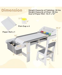 Gouun Kids Art Table and Chair Set with Paper Roll and Storage Cubbies