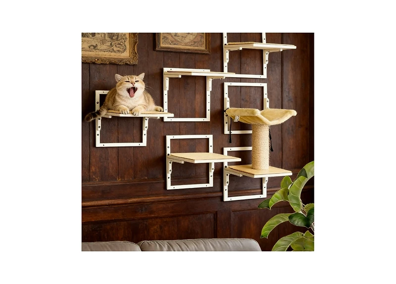 Zeus and Ruta Wood Wall-Mounted Modern Cat Wall Shelves Set for Indoor Cats