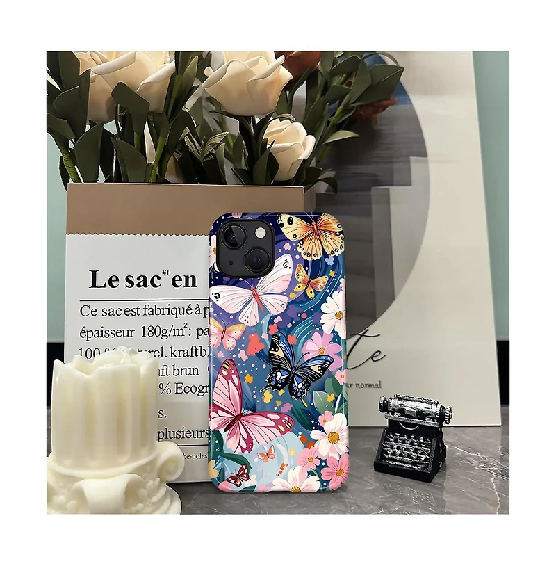 Gonez Case for iPhone 14 - 2-in-1 Dual-Layer Shockproof Protection, Colorful Flower Art Glossy Cover