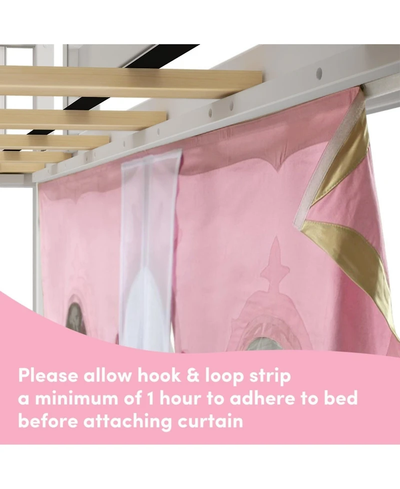 Max & Lily Low Twin over Bunk With Stairs, Easy Slide and Gold Princess Curtain