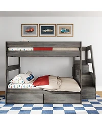 Max and Lily Modern Farmhouse Queen Over Bunk Bed With Staircase Storage Drawers