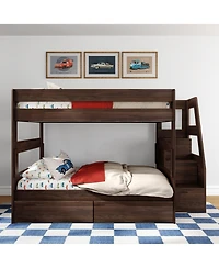 Max and Lily Modern Farmhouse Queen Over Bunk Bed With Staircase Storage Drawers