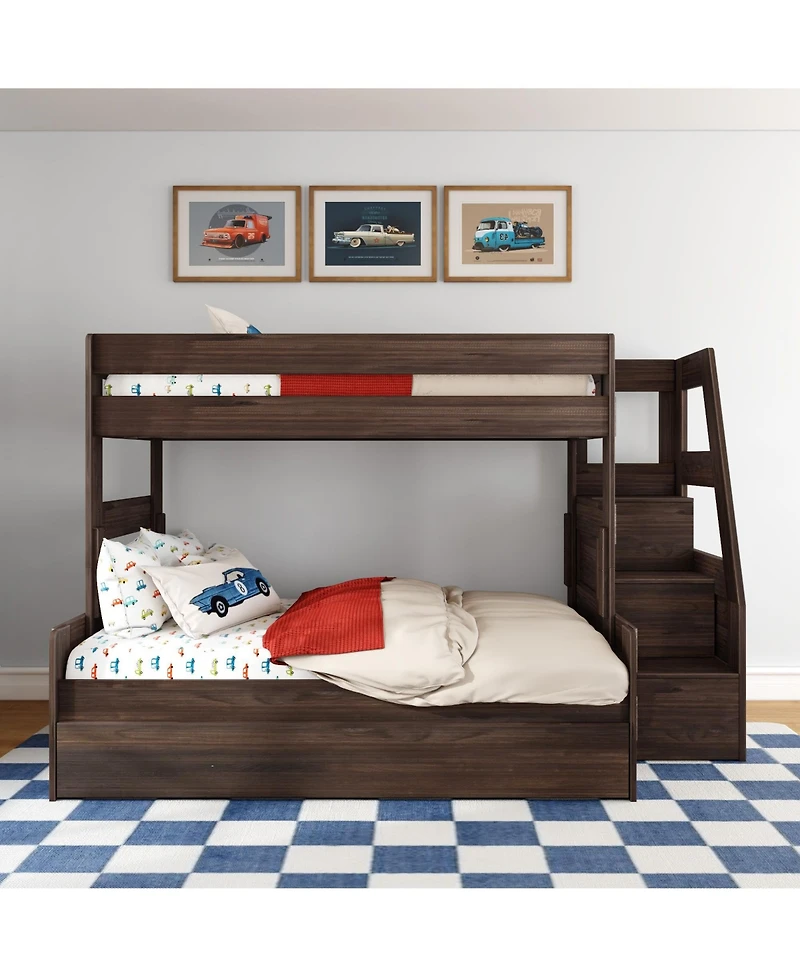 Max and Lily Modern Farmhouse Twin Over Full Bunk Bed With Staircase