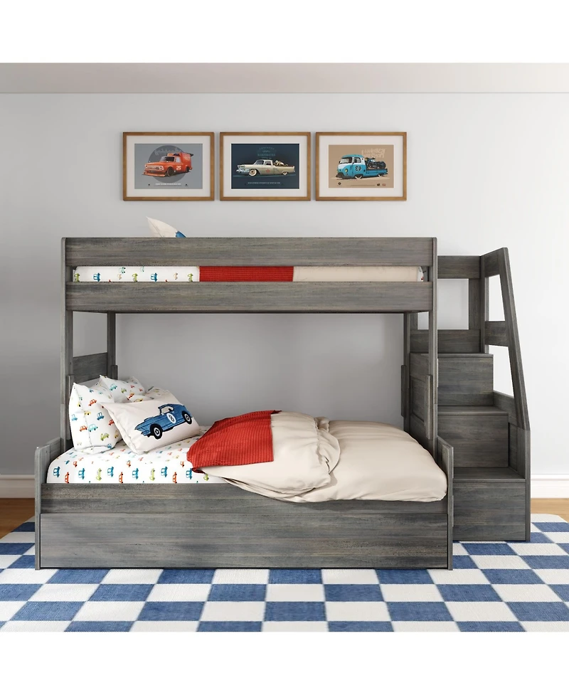 Max and Lily Modern Farmhouse Twin Over Full Bunk Bed With Staircase