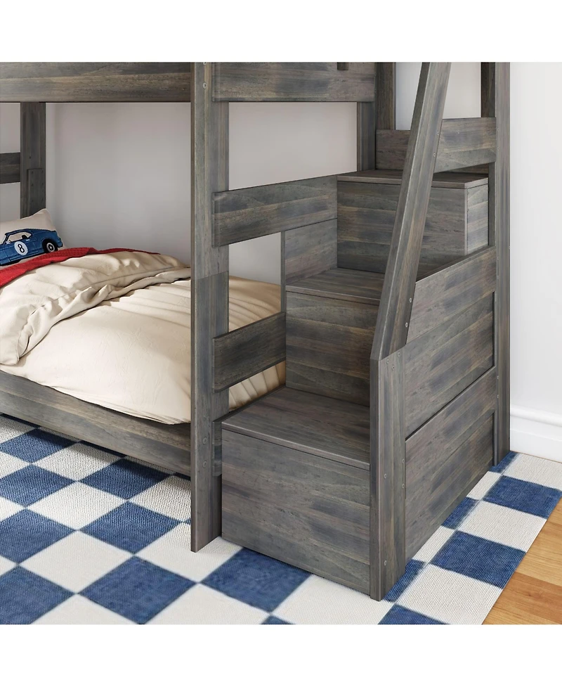 Max and Lily Modern Farmhouse Twin Over Bunk Bed With Staircase