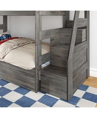 Max & Lily Twin Over Wood Staircase Bunk Bed with Trundle, Driftwood