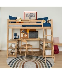 Max & Lily Scandinavian Loft Bed with Wraparound Desk and Shelves