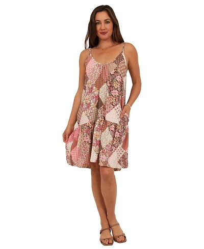 24seven Comfort Apparel Women's Patchwork Spaghetti Strap Pocket Mini Dress