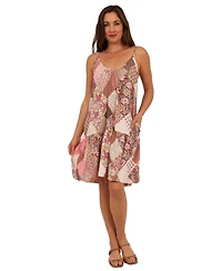 24seven Comfort Apparel Women's Patchwork Spaghetti Strap Pocket Mini Dress