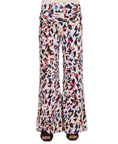 24seven Comfort Apparel Women's Cheetah Print Wide-Leg Pants