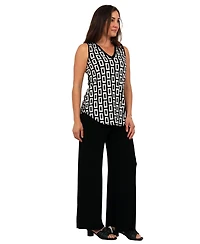 24seven Comfort Apparel Women's Round Hem Top and Elastic Waist Flared Pant Set