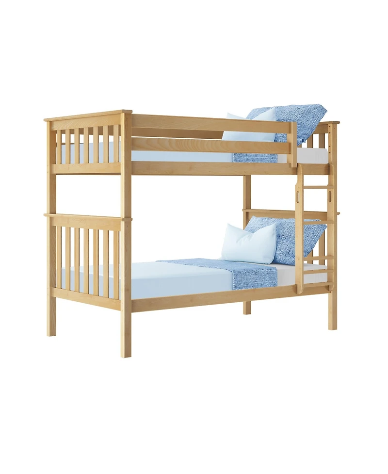 Max and Lily Twin over Bunk Bed for Kids, Solid Wood Beds with Ladder, Pecan