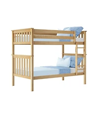 Max and Lily Twin over Bunk Bed for Kids, Solid Wood Beds with Ladder, Pecan