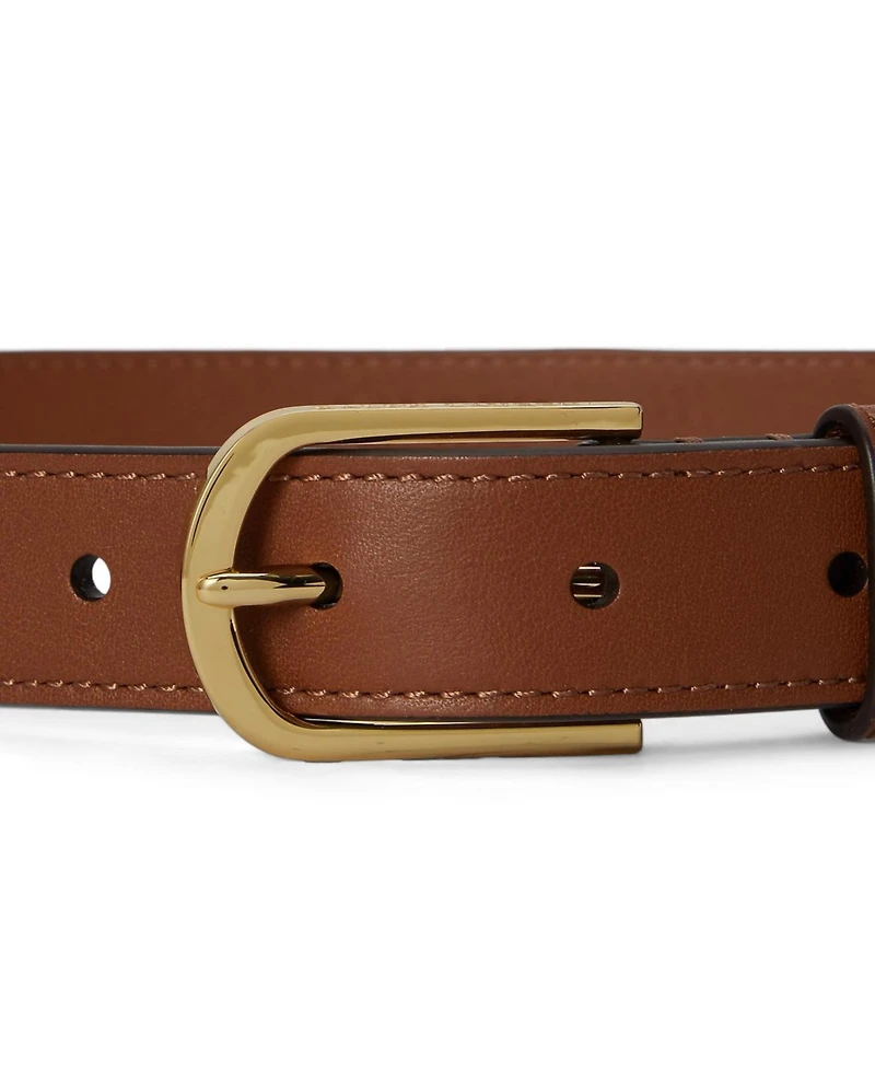 Lauren Ralph Women's Rounded-Buckle Leather Skinny Belt
