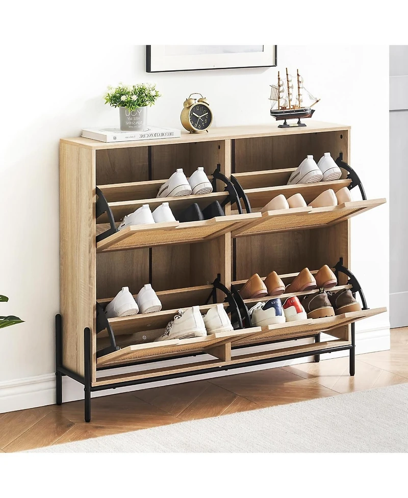 gaomon Narrow Shoe Cabinet - 4 Flip Drawers Freestanding with Adjustable Shelf