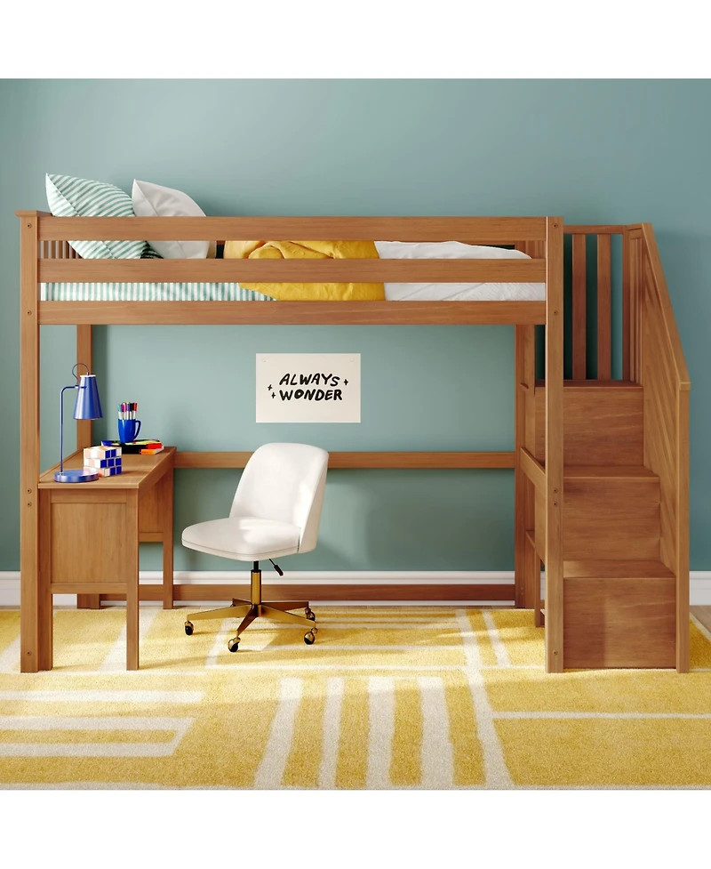 Max and Lily Classic Twin High Loft (ladder on end), Desk, Staircase