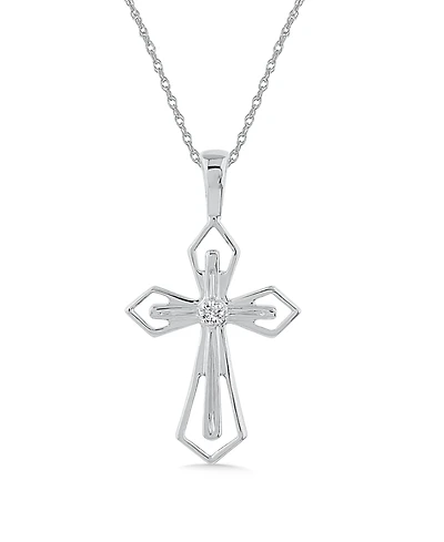 14k White or Yellow Gold Pendant, Diamond Accent Cross