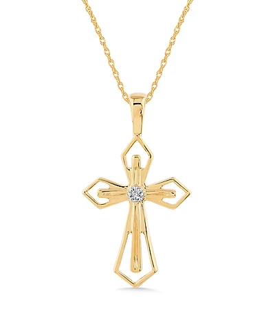 14k White or Yellow Gold Pendant, Diamond Accent Cross