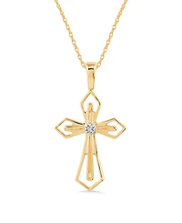 14k White or Yellow Gold Pendant, Diamond Accent Cross