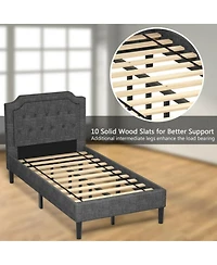 Button-Tufted Twin Platform Bed with Upholstered Headboard