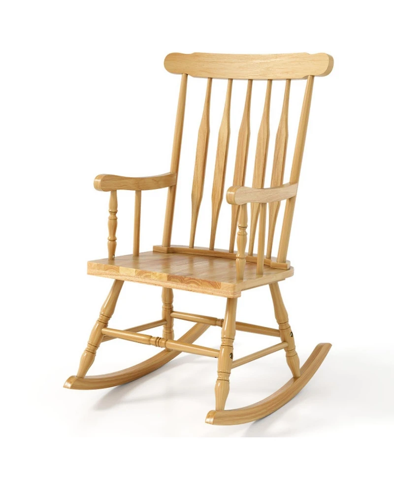 Gouun Solid Rubber Wood Porch Rocking Chair with Contoured Seat