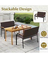 Gouun Stackable Pe Wicker Patio Loveseat with Acacia Wood Armrests