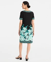 Jm Collection Women's Printed Border Embellished Boat-Neck Knit Dress, Macy's Exclusive