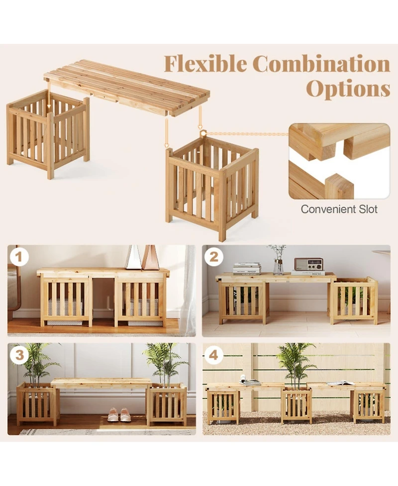 Gouun 68-inch Fir Wood Patio Bench with Dual Planter Boxes