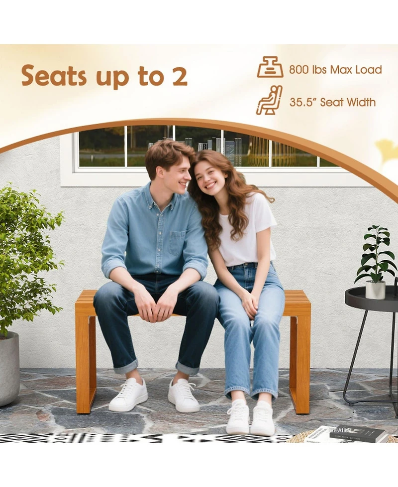 Gouun 36-inch All-Slat Acacia Wood Patio Loveseat Bench