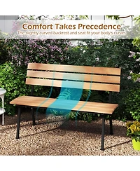 Gouun 47-inch Outdoor Acacia Wood Bench with Metal Frame and Curved Backrest