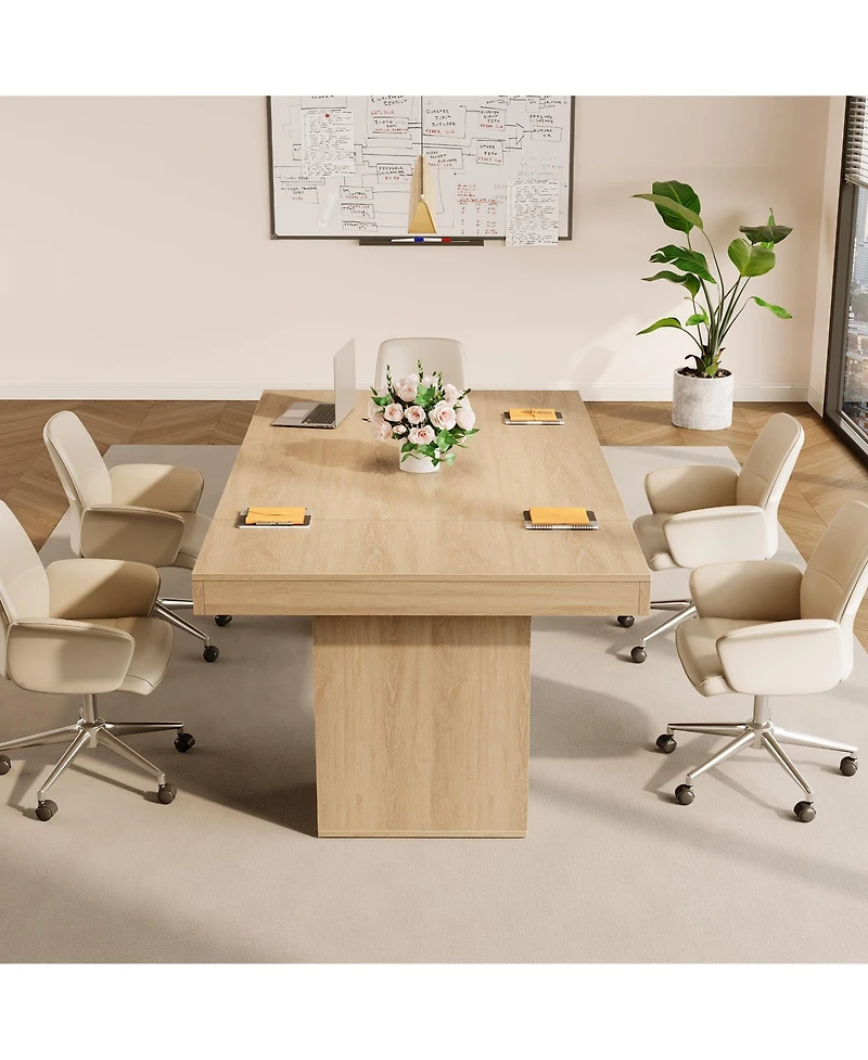 Homfan Spacious Rectangular Dining Table, Dual Storage, Double Pedestal, Wooden Frame, Large Tabletop for 6, Room or Office