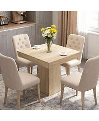 Homfan Space-Saving Square Dining Table for 4, Modern Farmhouse Style with Wooden Pedestal Base, 31.5" Table Ideal for Dining Room, Living Room