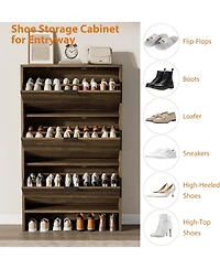 Homfan Fluted Shoe Cabinet with 3 Flip Drawers, Wide Slim Entryway Storage