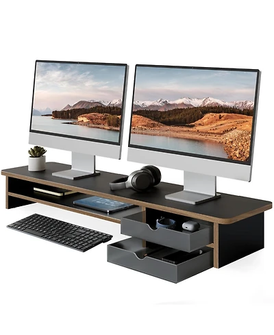Gnuadz Monitor Stand Dual Riser Wood Desk Organizer