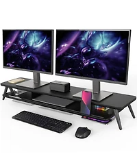 Gnuadz 42.5" Dual Monitor Stand Wood Desk Shelf Storage Organizer