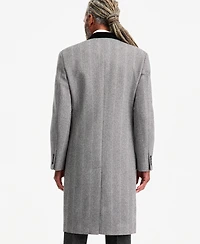 Tayion Collection Men's Classic-Fit Herringbone Light Gray Double-Breasted Overcoat