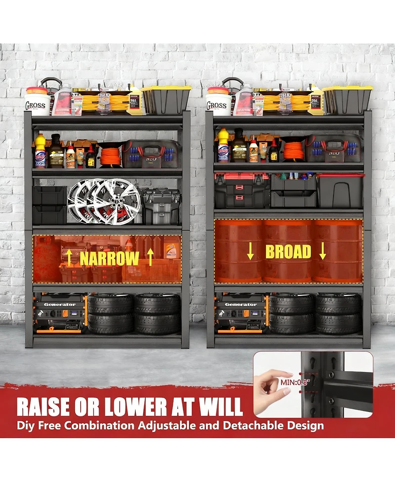 Yigii Heavy Duty 5-Tier Metal Garage Shelving, 3800lb Capacity, Tool-Free Assembly