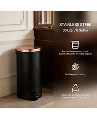 Mega Casa 8 Gal / 30 Liter Round Shape Step-on Trash Can with Silent Close Lid, Heavy-Duty Pedal & Easy-Clean Design for Kitchen, Bathroom, Office