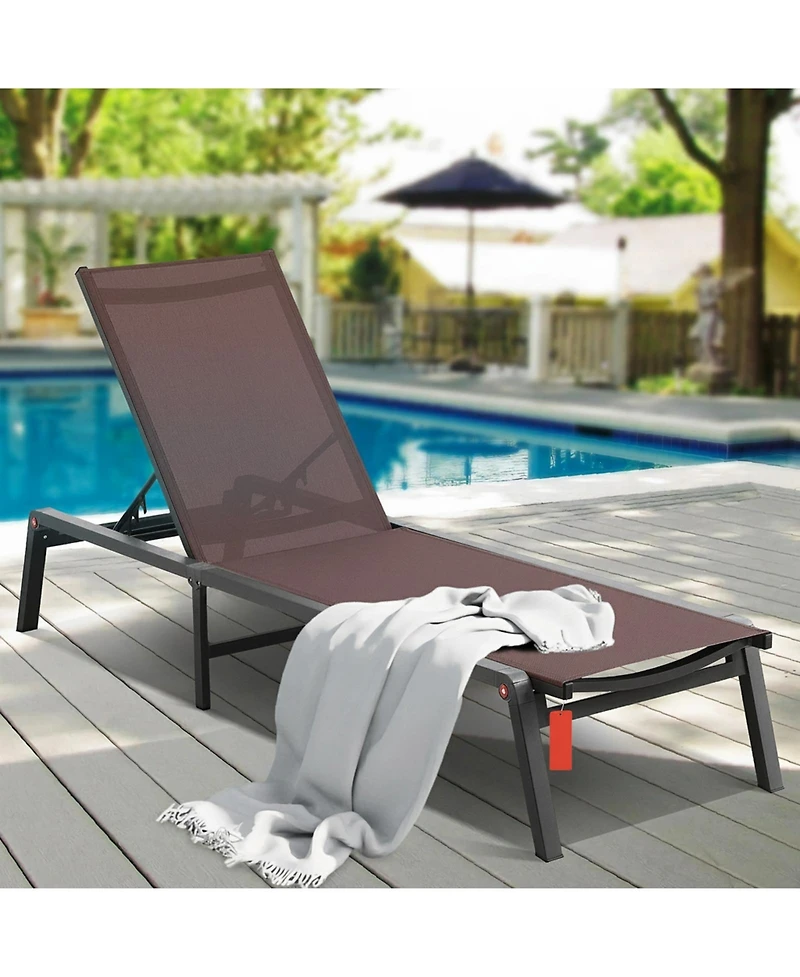 Gouun Aluminum Folding Chaise Lounge with 5-Position Recline, 400 lbs Capacity