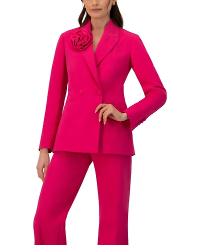 Ivonne Women's Double-Breasted Cotton Blazer with Flower Detail