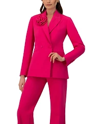 Ivonne Women's Double-Breasted Cotton Blazer with Flower Detail