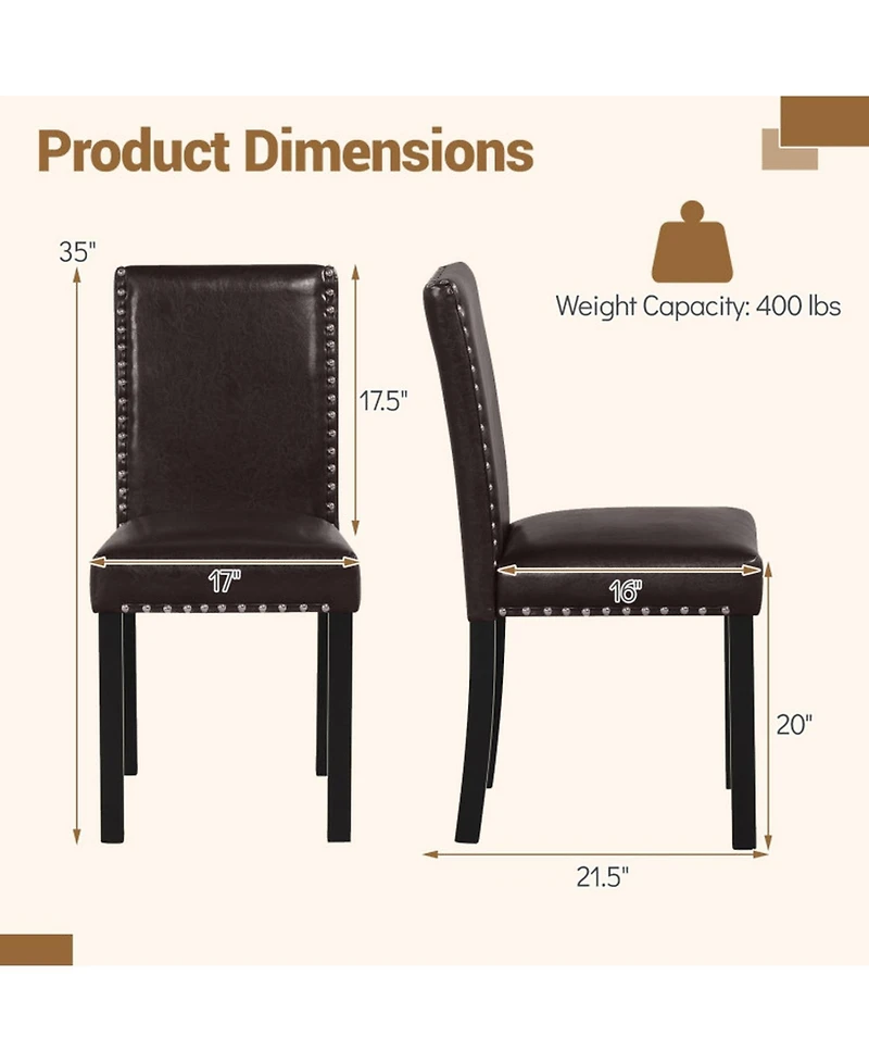 Gouun Set of 2 Faux Leather Upholstered Parsons Dining Chairs with Nailhead Trim