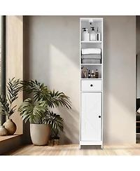 homfan Tall Bathroom Storage Cabinet, 3-Tier Skinny Freestanding Organizer with Doors & Open Shelves for Bathroom or Kitchen