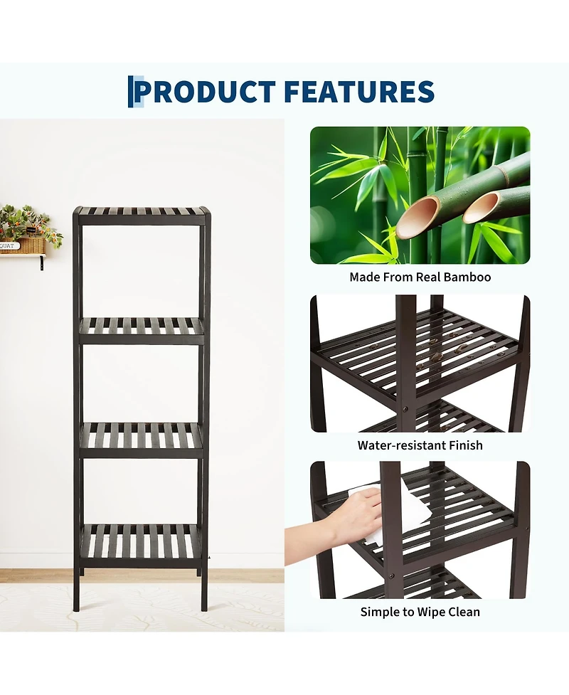 Homfan -Tier Bamboo Shelf Narrow Bathroom with Slatted Shelves Wood Plant Stand Standing Towel Rack Corner