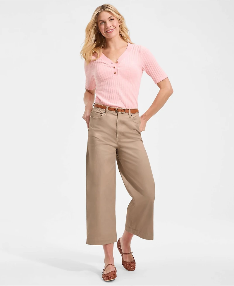 Lands' End Petite Knockabout Chino High Rise 5 Pocket Wide Leg Crop Pants