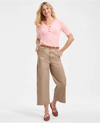Lands' End Petite Knockabout Chino High Rise 5 Pocket Wide Leg Crop Pants